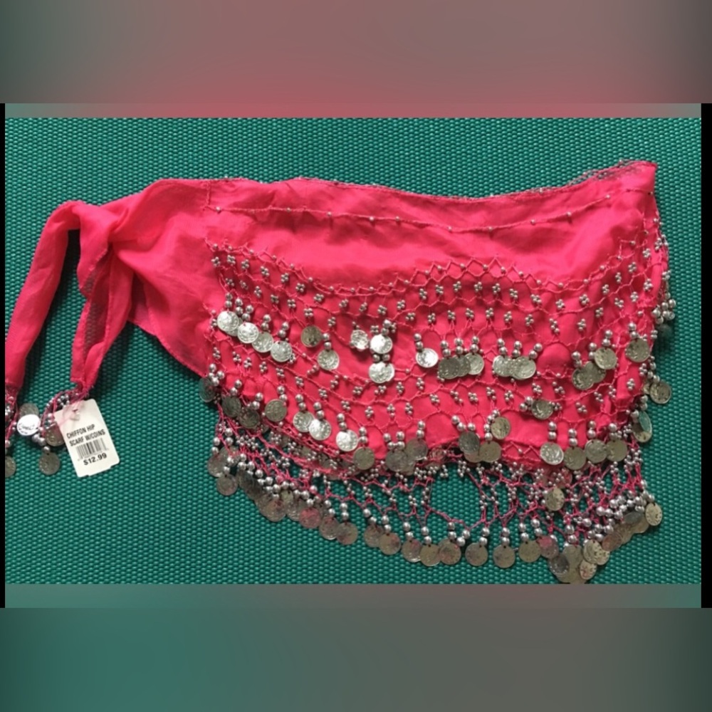 Light Blue Fringe Hip Scarf /Sarong With white pearls - Picture 10 of 10